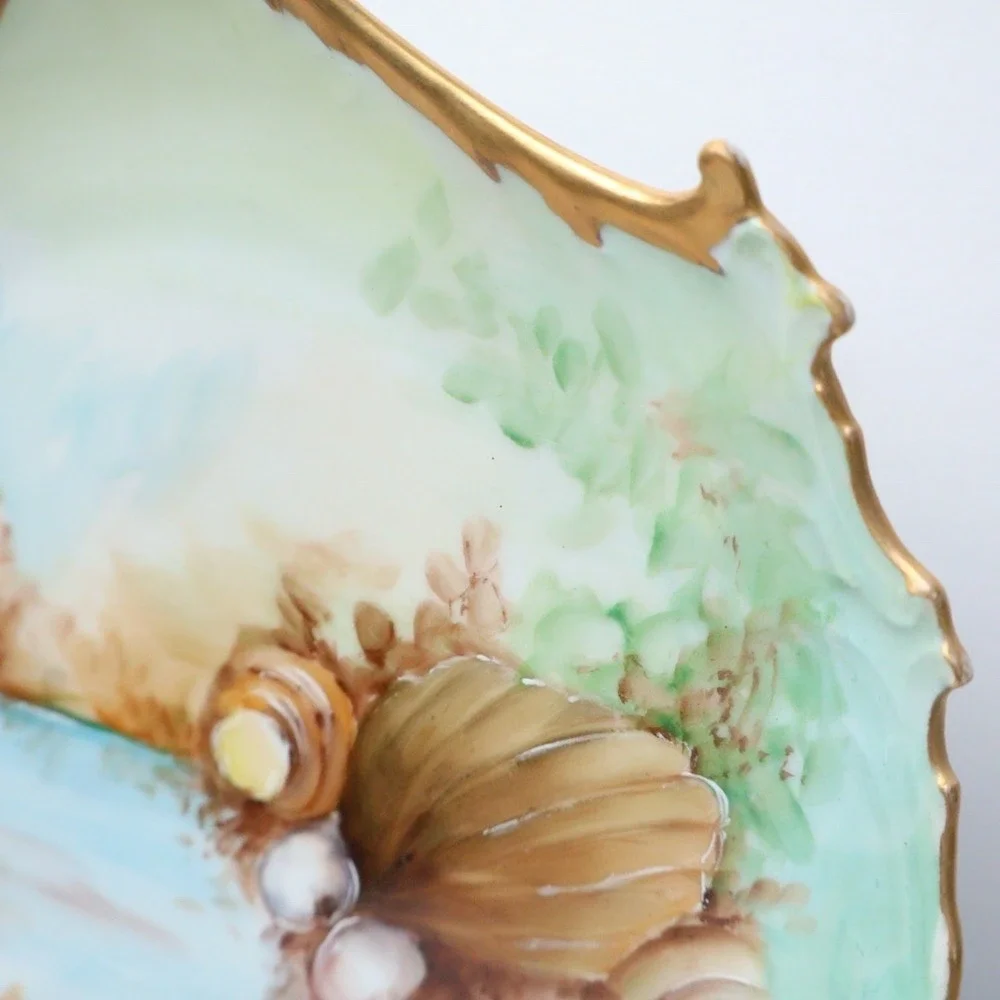 4 Antique Bavaria Rosenthal Savoy Porcelain Sea Shell Plates Gold Gilt Trim